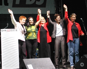 PDS-Spitzen-Quintett: Petra Pau, Evrim Baba, B&auml;rbel Grygier, Sandra Brunner, Gesine L&ouml;tzsch; Foto: Axel Hildebrandt