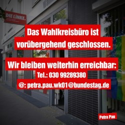 Wahlkreisb&uuml;ro vor&uuml;bergehend geschlossen